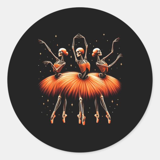 Spooky Llerina Skeleton Dance Funny Halloween Llet ラウンドシール (正面)