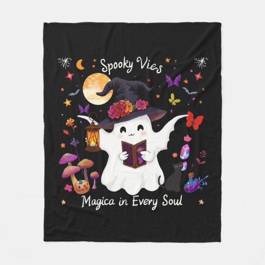 Spooky Magic & Whimsical Night Design フリースブランケット (正面)