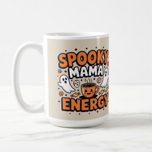 Spooky mama energy cute Halloween ghost  コーヒーマグカップ (左)