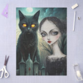Spooky Moonlit Black Cat Halloween Decoupage 薄葉紙 (クラフト)