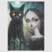 Spooky Moonlit Black Cat Halloween Decoupage 薄葉紙 (正面)