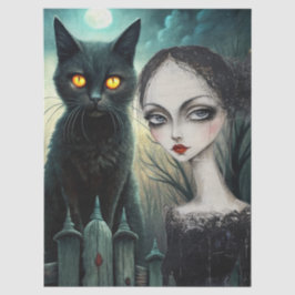 Spooky Moonlit Black Cat Halloween Decoupage 薄葉紙