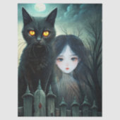 Spooky Moonlit Black Cat Halloween Decoupage 薄葉紙 (正面)