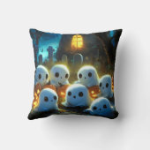 Spooky Night Cemetery Cute Halloween Ghost クッション (裏面)