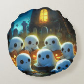 Spooky Night Cemetery Cute Halloween Ghost ラウンドクッション (裏面)