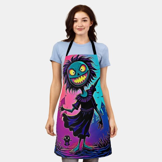 Spooky Night Halloween Creature Design エプロン (着用した状態)