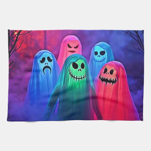 Spooky Night of Colorful Ghosts Design キッチンタオル (横)