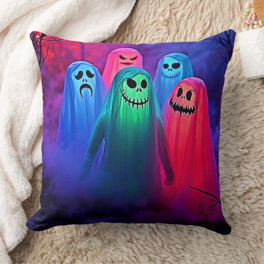Spooky Night of Colorful Ghosts Design クッション (ブランケット)