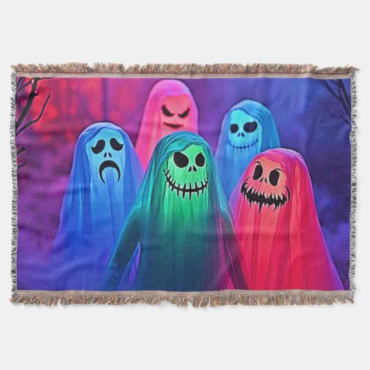 Spooky Night of Colorful Ghosts Design スローブランケット (正面)