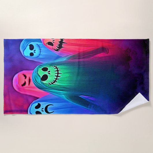 Spooky Night of Colorful Ghosts Design ビーチタオル (正面)