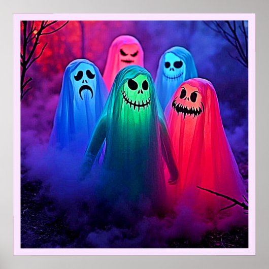 Spooky Night of Colorful Ghosts Design ポスター (正面)
