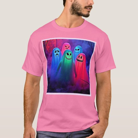Spooky Night of Colorful Ghosts Design Tシャツ (正面)