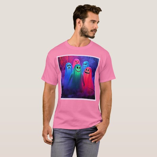 Spooky Night of Colorful Ghosts Design Tシャツ (正面フル)