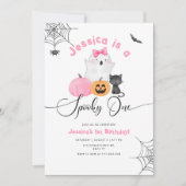  spooky one ハロウィン1歳女の子の誕生日 招待状 (正面)