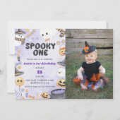  spooky one ハロウィン1歳誕生日パーティーの写真 招待状 (正面)