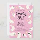  spooky ONE ハロウィン ピンクゴースト バースデー 招待状 (正面)