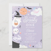 spooky One ハロウィン ピンクゴースト 1歳の誕生日パーティー 招待状 (正面)