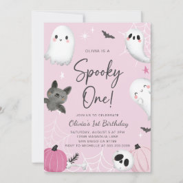  spooky one ピンクのゴースト 誕生日招待状 招待状