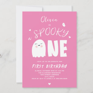 spooky one 女の子のピンクの幽霊 ハロウィン 1歳の誕生日 招待状