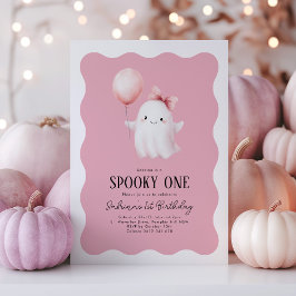  spooky one 誕生日 ゴースト ピンク風船 招待状