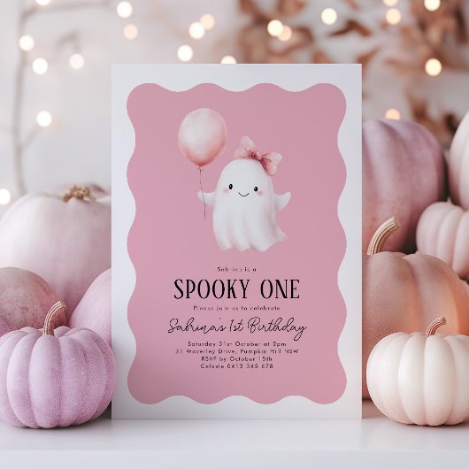  spooky one 誕生日 ゴースト ピンク風船 招待状
