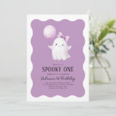  spooky one 1st 誕生日 ゴースト パープル風船 招待状 (スタンド正面)