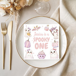 Spooky One Birthday Napkin Cute Ghosts スタンダードカクテルナプキン