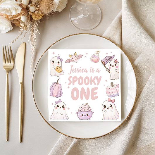 Spooky One Birthday Napkin Cute Ghosts スタンダードカクテルナプキン