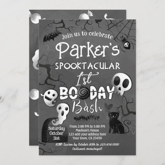 Spooky One Blue Ghost Halloween 招待状 (正面/裏面)