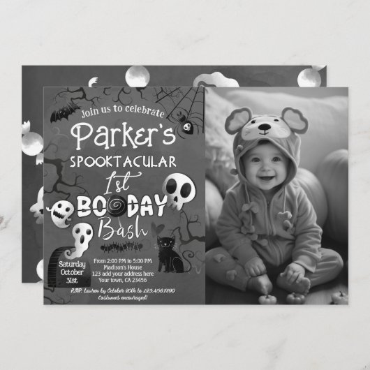 Spooky One Blue Ghost Halloween 招待状 (正面/裏面)