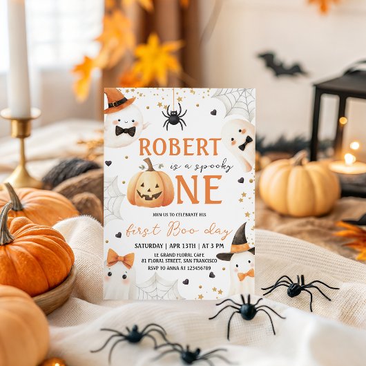 Spooky One Boy First Birthday Invite 招待状