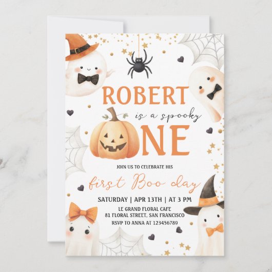 Spooky One Boy First Birthday Invite 招待状 (正面)