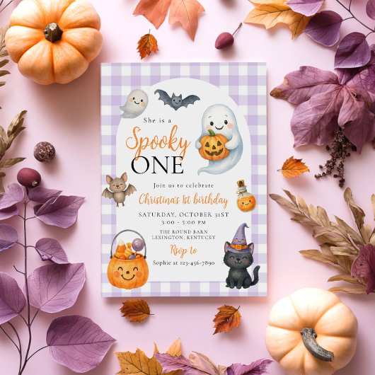Spooky One Cute Ghost Halloween 1st Birthday Party 招待状