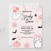 Spooky one cute ghost Pink girl first birthday 招待状 (正面)