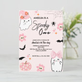 Spooky one cute ghost Pink girl first birthday 招待状 (スタンド正面)