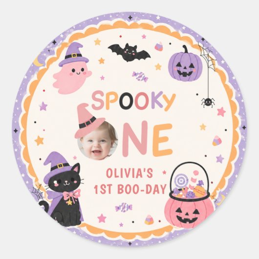 Spooky One Cute Halloween Ghost 1st Birthday ラウンドシール (正面)