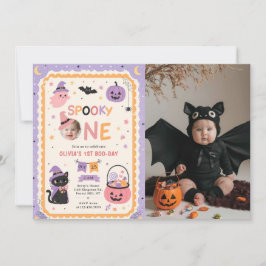 Spooky One Cute Halloween Ghost 1st Birthday Photo 招待状