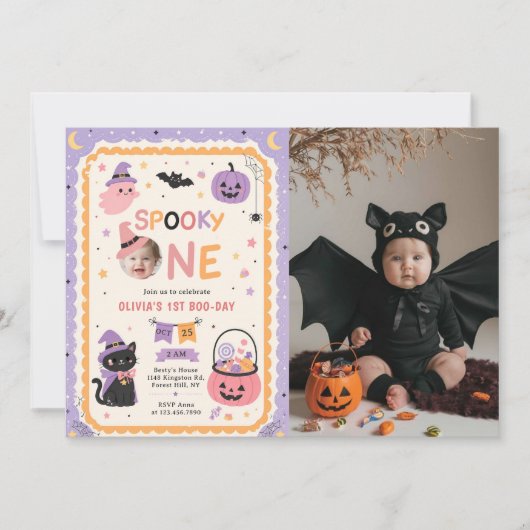 Spooky One Cute Halloween Ghost 1st Birthday Photo 招待状 (正面)