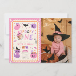 Spooky One Cute Halloween Ghost 1st Birthday Photo 招待状