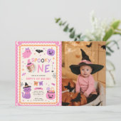 Spooky One Cute Halloween Ghost 1st Birthday Photo 招待状 (スタンド正面)