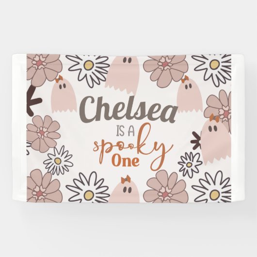 Spooky One Cute Pink Ghost Halloween Custom 横断幕 (横)