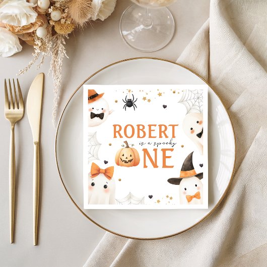 Spooky One Ghost Pumpkin Napkin スタンダードカクテルナプキン