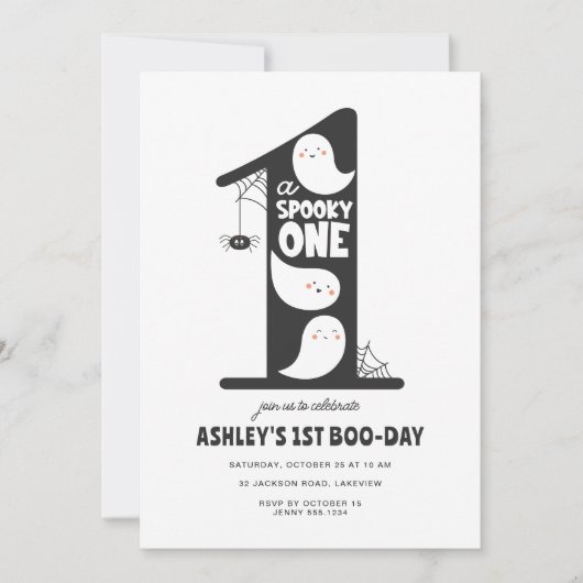 Spooky One Halloween 1st誕生日の招待ゴースト 招待状 (正面)