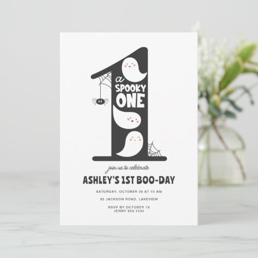 Spooky One Halloween 1st誕生日の招待ゴースト 招待状 (スタンド正面)