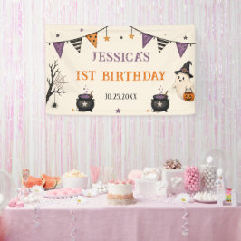 Spooky One Halloween 1st Birthday Girls Ghost 横断幕