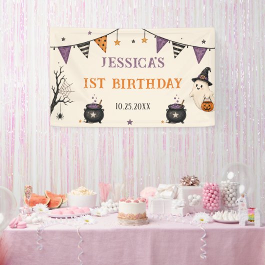 Spooky One Halloween 1st Birthday Girls Ghost 横断幕 (パーティー)