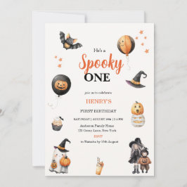 Spooky One Halloween Ghost pumpkin Birthday Party 招待状