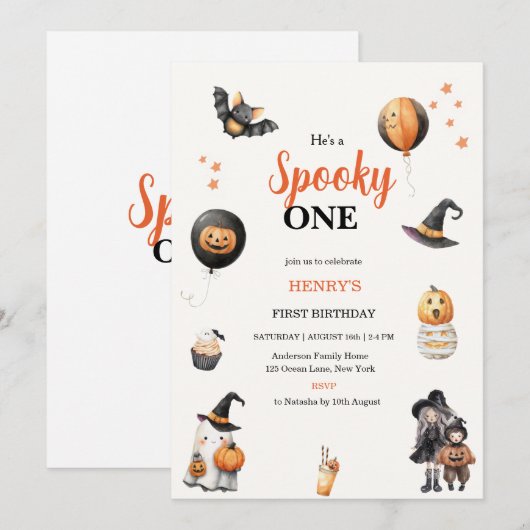 Spooky One Halloween Ghost pumpkin Birthday Party 招待状 (正面/裏面)
