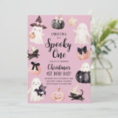 Spooky One Halloween Girl 1st Birthday Party 招待状 (スタンド正面)
