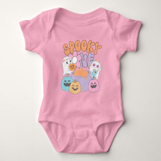 Spooky One Hippie Halloween Ghost ベビーボディスーツ (正面)